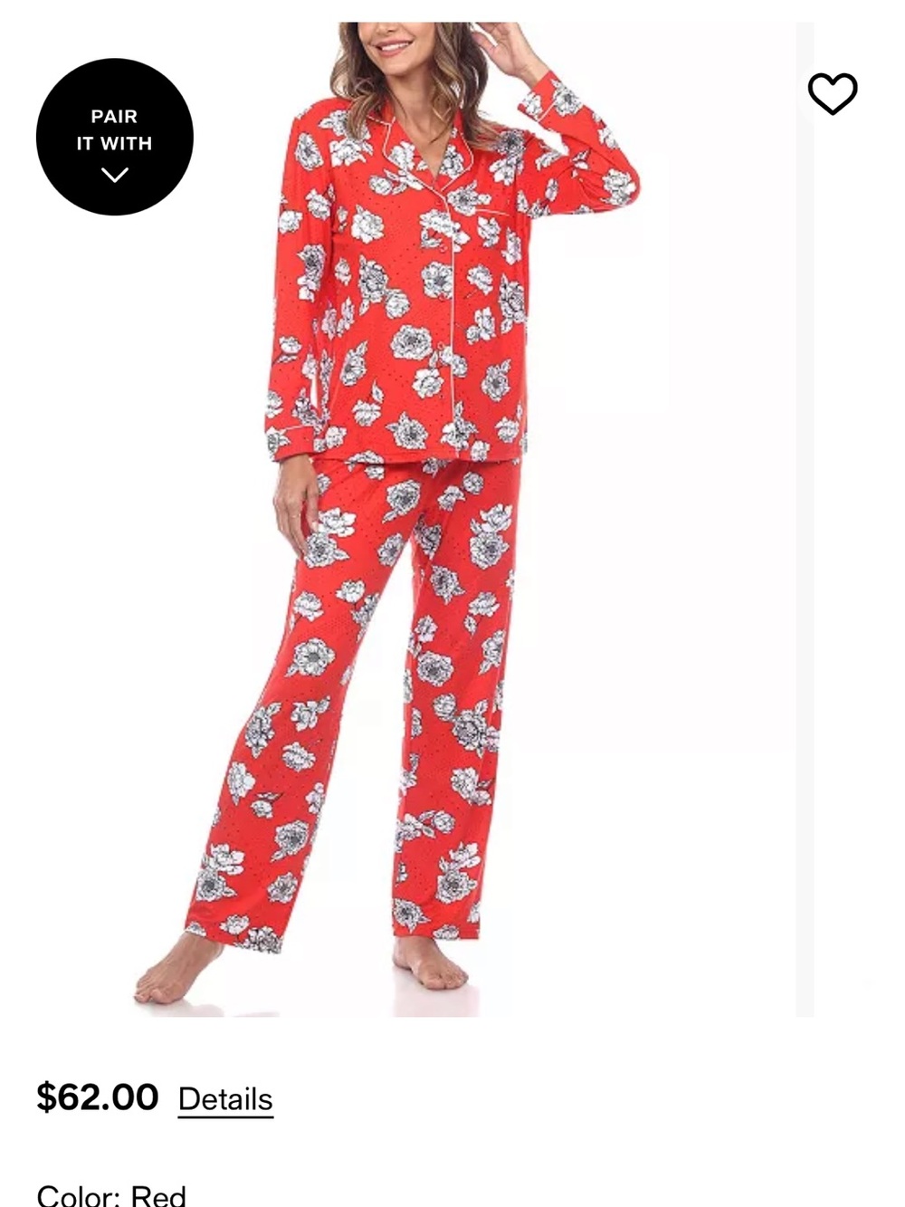 White Mark Red Floral Button-Up Pajama Set